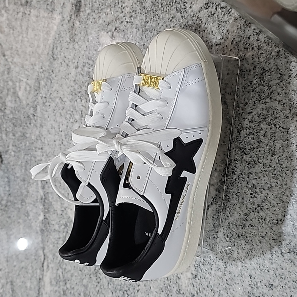 Adidas superstar Bape white and black with gold accent size 5½ boys or 7½ womens